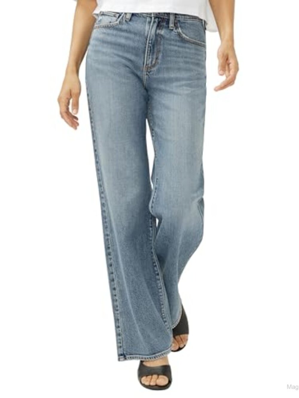 High Rise Trouser Leg Jeans Mid Stretch Denim Baggy